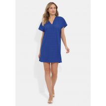 Kleid mit Lochstickerei aus reiner Baumwolle - royalblau - Gr. L von Goldner Fashion