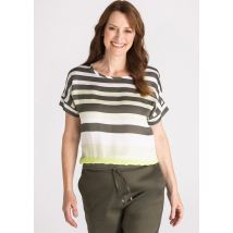Paitapusero blokkiraidoilla - khaki / kermanvalkoinen / vaaleanvihreä - Gr. 44 - Goldner Fashion