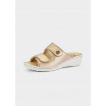 Leder-Pantoletten mit Naturkork-Fußbett - beige / metallic - Gr. 39 von Goldner Fashion