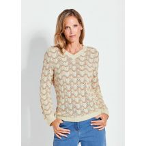 Ajourpullover mit V-Ausschnitt - cremeweiß / gemustert - Gr. 23 von Goldner Fashion