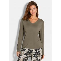 Pyjamashirt aus Viskose - khaki - Gr. 44 von Goldner Fashion