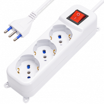 Regleta italiana de 3 vías con interruptor, 16 A, 1,5 m, 3G, 1,0 mm² blanca