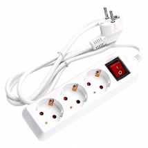 Aigostar Regleta alargador de 3 enchufes con cable de 1,5 metros e interruptor. Color Blanco