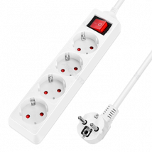 Aigostar Regleta alargador de 4 enchufes con cable de 5 metros e interruptor. Color Blanco
