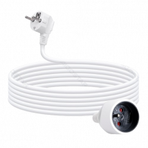 Aigostar - Cable alargador de 3 metros, hasta 2300W, protección infantil, enchufe 16A/250V, toma de corriente 2P+E, cable de tipo H05VV-F 3G1.0mm², Blanco