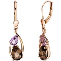 SIGO Boutons 585 Gold Rotgold 2 Rauchquarze 2 Amethyste Ohrringe Ohrhänger