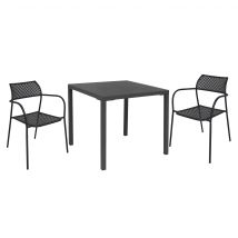 CHAD - set tavolo da giardino con sedie in metallo cm 80x80x73h Posti: 2, Colore: Grigio scuro