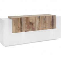 Madia 7 ante per Soggiorno Moderna 200x40/45x86cm - ZENITH Colore: bianco laccato/ acero pereira