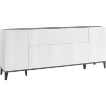 Madia 6 ante per Soggiorno Moderna 200x40x82cm - ARTEMIS Colore: bianco lucido/ardesia