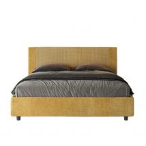 Letto Matrimoniale rivestito in Tessuto Labirinto - ROSAL Tipologia Letto: Con Rete, Colore: Giallo/Giallo, Dimensione Rete: 160x210