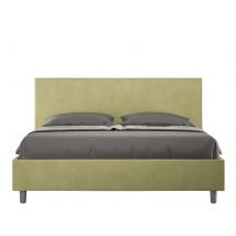 Letto Matrimoniale rivestito in Microfibra - ADELE Colore: Tè verde, Dimensione Rete: 160x190, Tipologia Letto: Alzata Doppia
