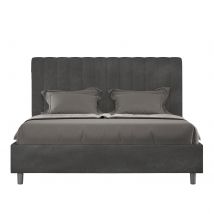 Letto Matrimoniale rivestito in Microfibra - AGUEDA Dimensione Rete: 160x210, Colore: Grigio, Tipologia Letto: Alzata Doppia