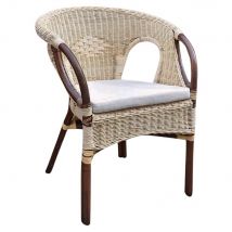 Poltrona Mandolino in vimini color noce con cuscino incluso in omaggio comfort