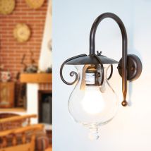 GOCCIA Lampada da Parete in Ferro Battuto Vetro D.15