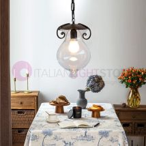 GOCCIA Sospensione con Catena in Ferro Battuto Vetro D.15