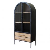 Vetrina Industrial con due cassetti in Acciaio Legno cm 180x64x82 - HAND