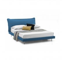 Letto matrimoniale Arcore, Letto fisso con rivestimento e testata in tessuto, Made in Italy, Apertura frontale, adatto per materasso 160x190 cm, Blu