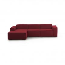 Divano fisso Alganibra, Divano componibile a 3 posti con penisola sinistra, Made in Italy, SofÒ moderno in tessuto, Cm 300x170h70, Rosso