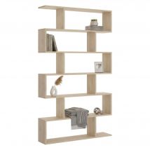 Libreria Dfomme, Mobile portalibri alta bifacciale, Scaffale divisorio con 5 ripiani, Scaffale da ufficio moderno, cm 80x25h192, Rovere