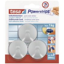 tesa POWERSTRIPS® Small round adhesive hook Chrome (matt) Content: 3 pc(s)