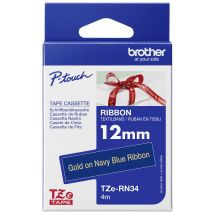 Brother TZe-RN34 Labelling tape (fabric, not laminated) Tape colour: Marine blue Font colour: Gold 12 mm 4 m