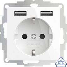 2USB 2U-449276 Flush-mount socket VDE, incl. USB, Child safety IP20 Pure white, Glossy finish