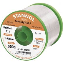 Stannol Kristall 611 Fairtin Solder, lead-free Lead-free Sn96,5Ag3Cu0,5 REM1 500 g 1 mm