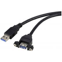 Renkforce USB cable USB 3.0 USB-A plug, USB-A socket 1.00 m Black Recess-mount, screwable RF-5720388