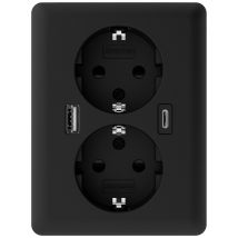 2USB 2U-449719 Dry-lining box incl. USB-C®, incl. USB charging port Black (matt)