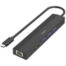 Hama 6 ports USB 3.2 1st Gen (USB 3.0) hub + quick-charge port, + USB C connector, Ultra HD compatibility Black