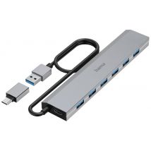Hama 7 ports USB 3.2 1st Gen (USB 3.0) hub + USB C connector Grey