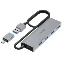 Hama 4 ports USB 3.2 1st Gen (USB 3.0) hub + USB C connector Grey