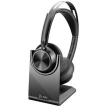 POLY Voyager Focus 2 UC On-ear headset Bluetooth® (1075101), Corded (1075100) Stereo Black Headset, incl. charger and docking station