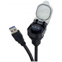 USB 3.0 mounted socket with cable, with hinged lid USB-3.0 A/A F/M 1,0m PVC KD 490219.0100 Luetze Content: 1 pc(s)