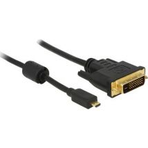 Delock HDMI / DVI Adapter cable HDMI-Micro-D plug, DVI-D 24+1-pin plug 2.00 m Black 83586 incl. ferrite core, screwable, gold plated connectors HDMI cable
