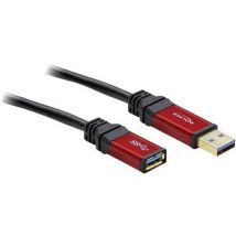 Delock USB cable USB 3.2 1st Gen (USB 3.0 / USB 3.1 1st Gen) USB-A plug, USB-A socket 2.00 m Red, Black gold plated connectors, UL-approved 82753