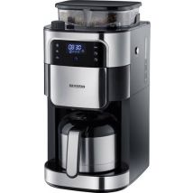 Severin Filterkaffeemaschine mit Mahlwerk und Edelstahl-Thermokanne, Kaffeemaschine Schwarz, Edelst