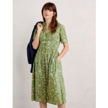 Seasalt Cornwall Organic Cotton Printed Midi Shirt Dress - 18REG - Green Mix, Green Mix