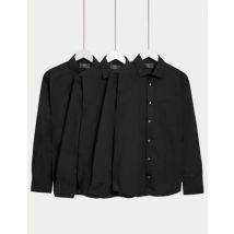 Mens M&S Collection Lot de 3 chemises à manches longues cintrées, repassage facile - Black, Black