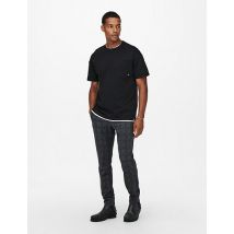 ONLY & SONS Tapered Fit Checked Trousers - 3430 - Black, Black