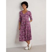 Seasalt Cornwall Cotton Rich Floral Midi Waisted Dress - 8REG - Purple Mix, Purple Mix