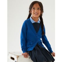 Girls’ Pure Cotton Bow Pocket School Cardigan blue