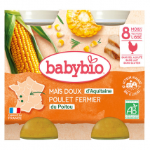 Babybio Repas Midi Pot Maïs Doux Poulet +8m Bio 2 x 200g - Viandes -