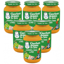 Gerber Organic Jar Cenoura, Tomate e Peru +6m 6x190 gr