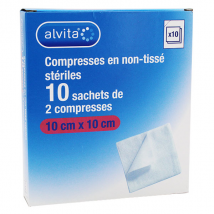 Alvita Compresse Non-Tissée 10 x 10cm 20 compresses - Stérile -