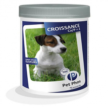 Pet Phos Croissance CA/P = 2 - Chiots en croissance et femelles gestantes ou allaitantes nourris avec une ration ménagère - Format éleveurs 500 unités