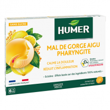 Humer Mal de Gorge Aigu Pharyngite Arôme Miel Citron dès 6 ans 20 pastilles