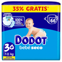 Dodot Pañales Bebé Seco Extra T3+ (7-11 Kg) 66 uds