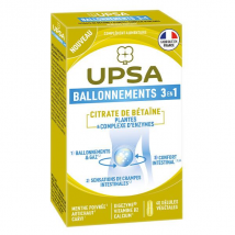 UPSA Ballonements & gaz 3 en 1 Made in France - confort intestinal - 40 gélules