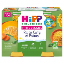 Hipp Bio P'tits Veggies Pot Riz au Curry et Potiron +6m 2 x 190g - Salé, Légumes -